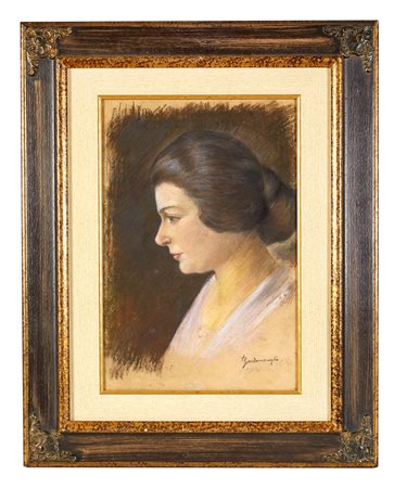 Federico Zandomeneghi (Venezia, 1841 - Parigi, 1917) "Ritratto" Pastello su carta Cm 48,5x32,5