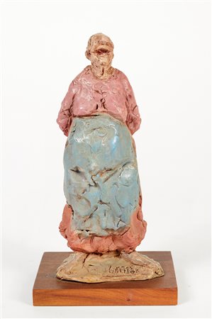 Cleto Tomba (Castel San Pietro Terme, 19/08/1898 - Bologna, 29/11/1987) "Anziana che ride" Scultura in terracotta policroma Cm 19x10x8