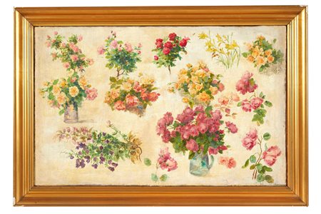 Novo Stefano (Cavarzere, 1862 - Cavarzere, 1927) "Fiori" Olio su tela Cm 38x60
