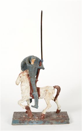 Cleto Tomba (Castel San Pietro Terme, 19/08/1898 - Bologna, 29/11/1987) "Don Chisciotte" Scultura in terracotta policroma Cm 50,5x25,5x12