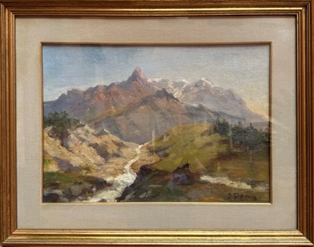 Silvio Poma (Trescore Balneario, 1840 - Turate, 1932) "Paesaggio" Olio su tela applicata su tavola Cm 30x43,5