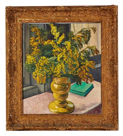 Ettore Cosomati (Napoli, 24/12/1873 - Milano, 14/02/1960) "Mimosa" Olio su Tela Cm 60x52