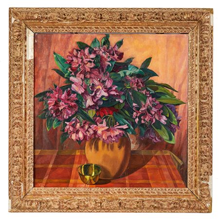 Ettore Cosomati (Napoli, 24/12/1873 - Milano, 14/02/1960) "Rododendri" Olio su tela Cm 60x61