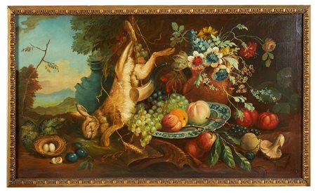  "Natura morta con leprotto" Olio su tela Cm 61x106