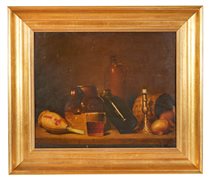 Jean-Baptiste-Siméon Chardin (attribuito a) (Parigi, 1699 - Parigi, 1779) 
"Natura morta" 
Olio su tavola Cm 51x61