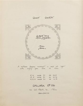 FRANCO MELLO<BR>Genova 1945<BR>Invito per concerto di La Monte Young e Marian Zazeela presso Galleria LP 220 di Torino