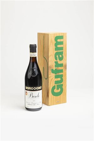 GUFRAM<BR>Bottiglia di barolo Borgogno 2007 all'interno di cassetta Gufram