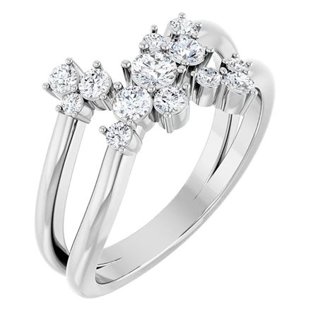 ANELLO BYPASS IN ORO BIANCO 14 K CON GRAPPOLO DI DIAMANTI NATURALI DA 0,50 CT – 123824