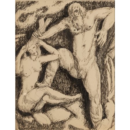 Guglielmo Janni  (*) (Roma 1892 - 1958) "Donna presa per i capelli" 1935 27x21 cm....