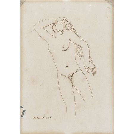 Carlo Carrà (Quargneto 1881 - Milano 1966) "Nudo femminile" 1945 29,5x 20,5...