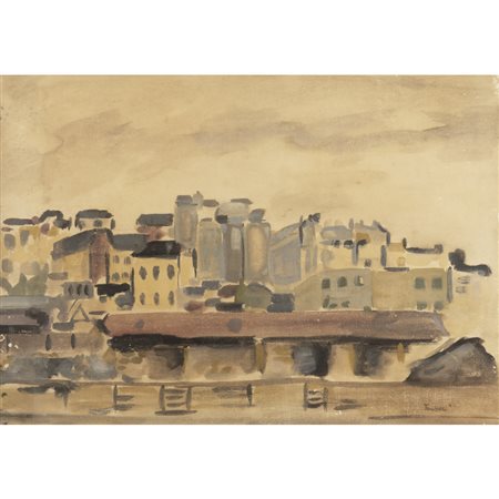 Orfeo Tamburi (Jesi 1910 - Parigi 1994) "Veduta di città" 1947 31,5x45 cm....