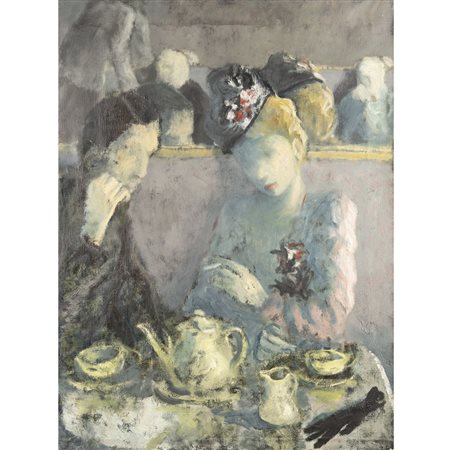 Eliano Fantuzzi (Modena 1909 - Verona 1987) "Coppia al bar" 1964 73x54 cm....