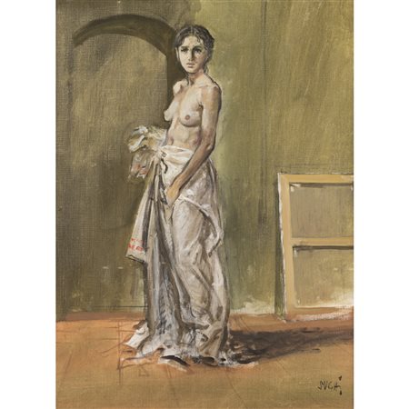 Alberto Sughi (Cesena 1928 - Bologna 2012) "Nudo di donna" 73x54,5 cm. olio...