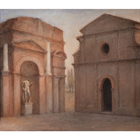 Aurelio Bulzatti (Agenta 1954) "La piazza" 1986 65,5x75,5 cm. olio su tela...