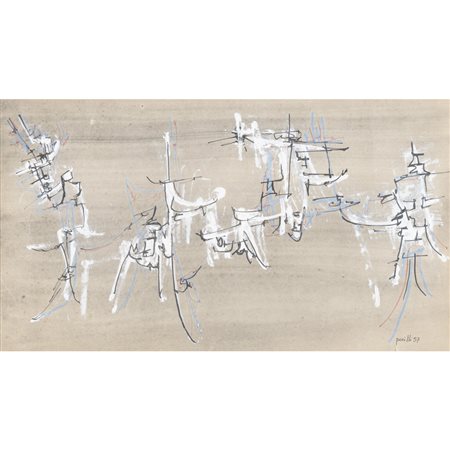 Achille Perilli (Roma 1927 - Orvieto 2021) "Senza titolo" 1957 24,5x44 cm....