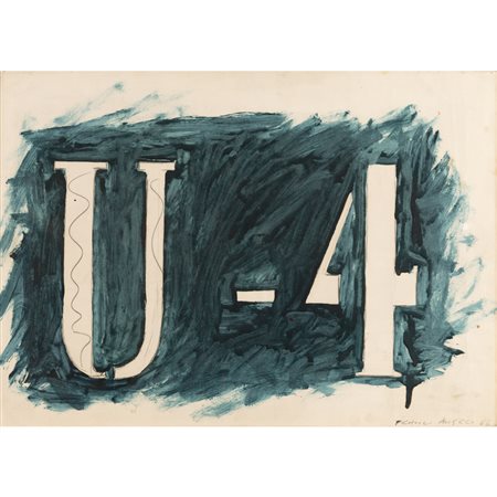 Franco Angeli (*) (Roma 1935 - 1988) "U-4" 1966 35x50 cm. tecnica mista su carta...