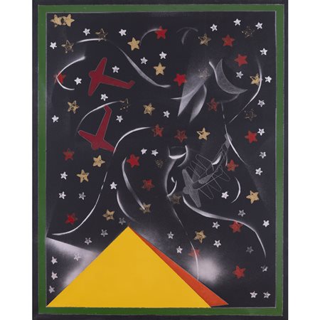Franco Angeli (*) (Roma 1935 - 1988) "Piramide" 1984 100x80 cm. tecnica mista su...