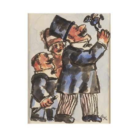 Franz Borghese (Roma 1941 - 2005) "Personaggi" 24,5x18,5 cm. acquerello su...