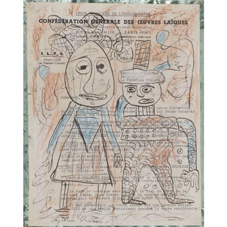 Gaston Chaissac (Avallon 1910 - La Roche Sur Yon 1964) "Due personaggi" 38x22...