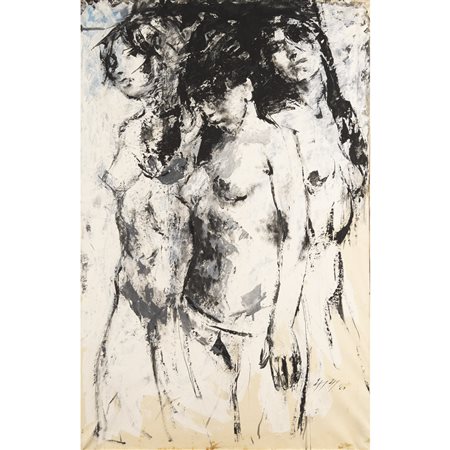 William Apap (La Valletta 1918 - Roma 1970) "Tre nudi femminili" 1969 98x63...