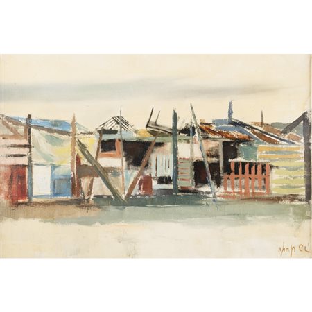 William Apap (La Valletta 1918 - Roma 1970) "Scorcio con case" 1969 40x60 cm....