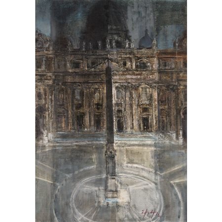 William Apap (La Valletta 1918 - Roma 1970) "Piazza San Pietro" 1966 100x70...
