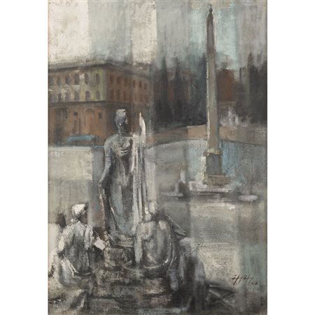 William Apap (La Valletta 1918 - Roma 1970) "Piazza del Popolo" 1967 70x50...