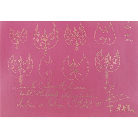 Luigi Ontani (Vergata 1943) "Senza titolo" 2008 70x100 cm. pennarello oro su...