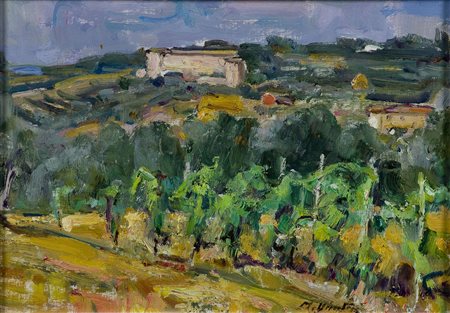 Mario Disertori (1895-1980) Paesaggio senese, 1970 Olio su cartone telato cm...