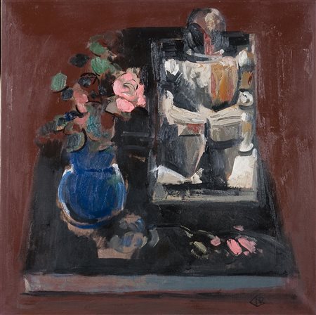 Domenico Boscolo Natta (1925-2002) Vaso blu rosa scultura, 1989 Olio su tela...
