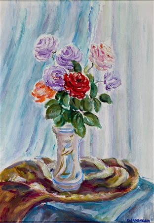 Eugenio Da Venezia (1900-1992) Vaso di fiori, 1976 Olio su tela cm 70x50...