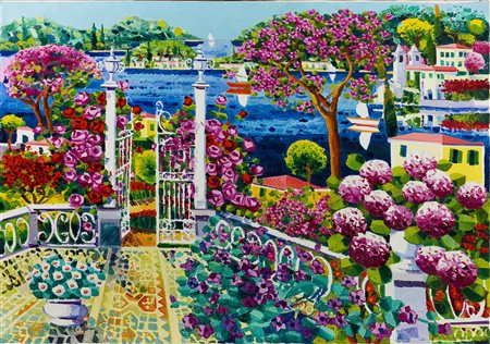 Athos Faccincani (1951) Passaggio tra i fiori Olio su tela cm 70x100 Firma in...
