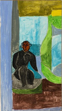 Sandro Chia (1946) Figura, anni '90 Tecnica mista (tempera e olio) su cartone...