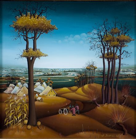 Stjepan Ivanec (1953) Senza titolo, 1980 Olio su vetro cm 25x25 Firma e data...