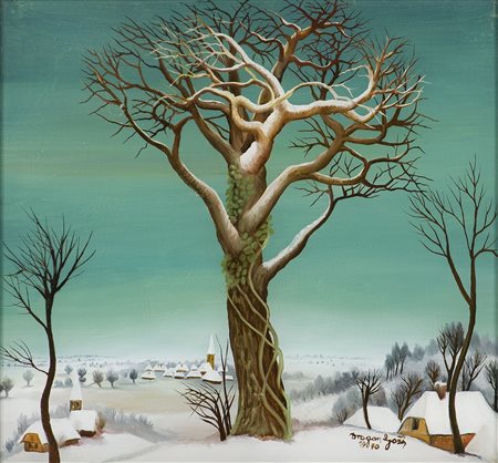Dragan Gazi (1930-1983) Senza titolo, 1970 Olio su vetro cm 28x30 Firma e...