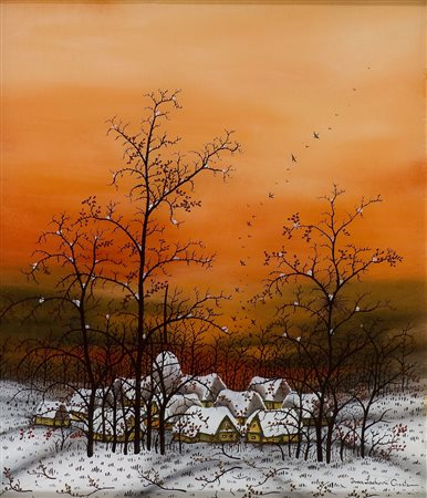 Ivan Lackovic (1932-2004) Senza titolo, Olio su vetro cm 35x30 Firma in basso...