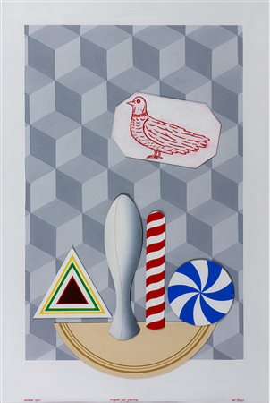 Lucio Del Pezzo (1933) La colomba sul pavimento ( progetto per gravure), 1980...