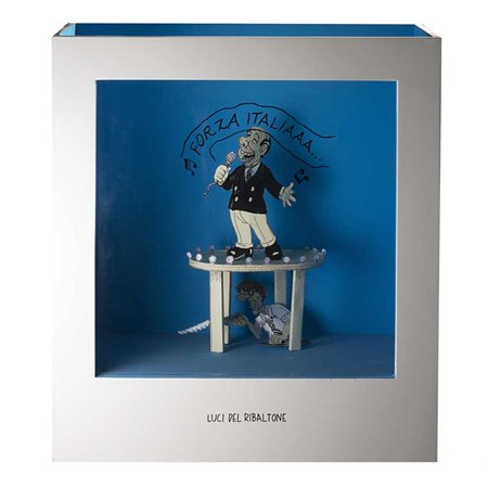 "Luci del ribaltone" Berlusconi e Bossi, teatrino in carta contenuto in teca...