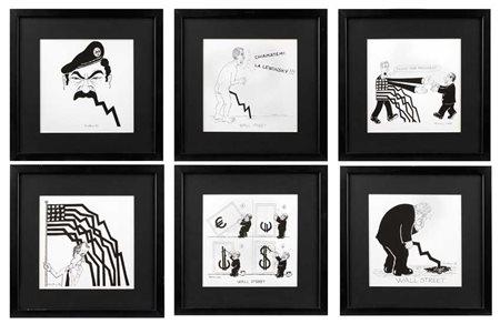 Originali "L'America e Wall Street" sei litografie con interventi a mano...