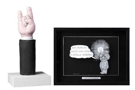 Post mortem "Morte di Giovanni Leone" disegno 3D (cm 20x30) e una scultura in...