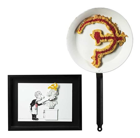 "La frittata comunista di Aldo Moro" disegno 3D a colori (cm 20x30) e una...