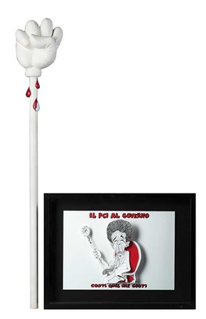 "Il PC al governo" disegno 3D a colori (cm 20x30) e una scultura in legno "Il...
