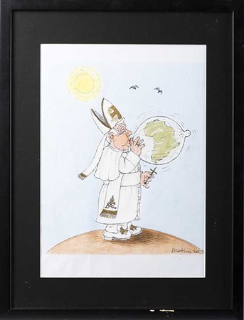 Originali "Papa Ratzinger e l'AIDS" 2009 litografia con intervento a mano...