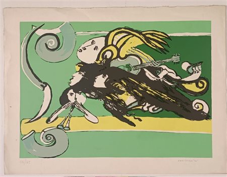 BRINDISI REMO Roma (Roma) 1918 Musicanti 1980 Litografia su carta a colori...