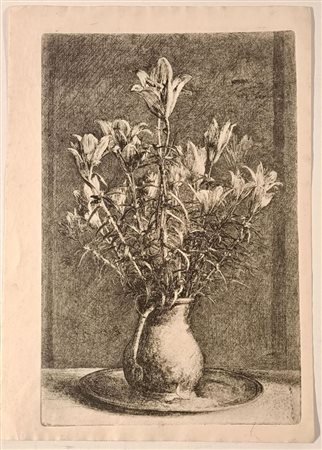 BARBISAN GIOVANNI Treviso (Tv) 1914 Vaso con fiori Incisione acquaforte a...