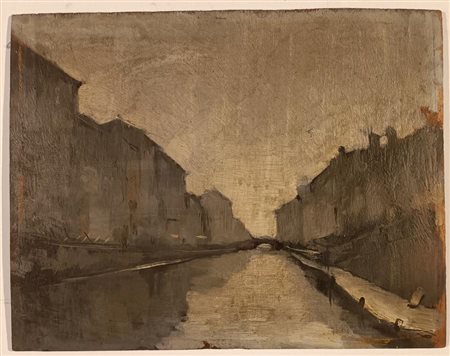ALFIERI ATTILIO Milano (Milano) 1904 Navigli a Milano Olio su tavola...