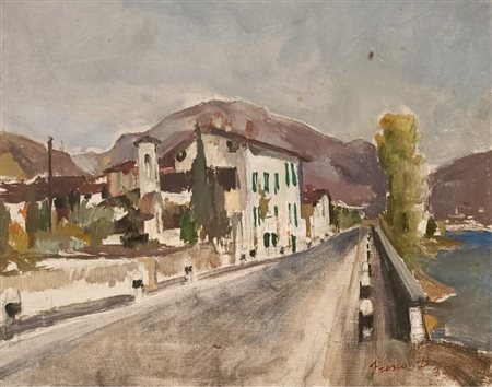 FRISIA DONATO Merate (Lecco) 1883 Scorcio di paese sul Lago di Como 1935 Olio...