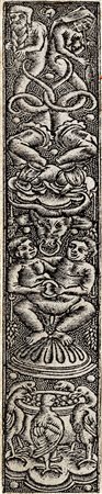 Scuola del Nord Europa, Fregio con figure allegoriche e gemelli siamesi (r) /...