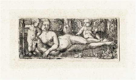 Albrecht Altdorfer, Venere distesa con due putti, uno alato. 1525 ca. Bulino....