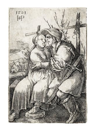 Hans Sebald Beham [attribuito a], Soldato con la fidanzata. 1521. Bulino. mm...